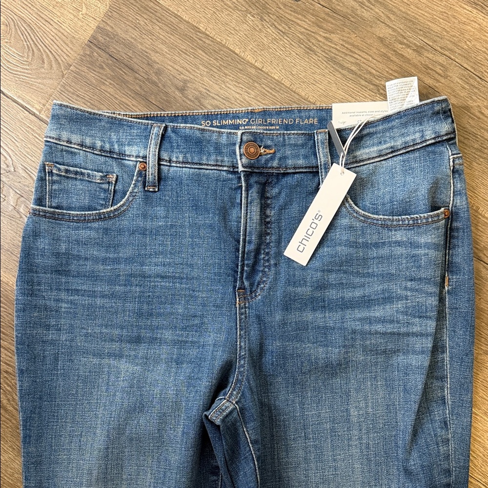 Chico's Mid Blue Flare Jeans - Slimming Girlfriend Flare Style